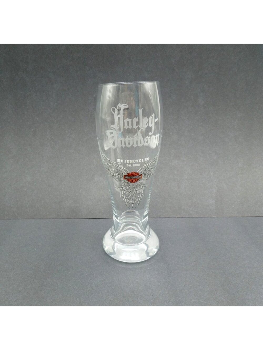 Harley Davidson Pilsner Hand Blown Glass Tribal Wing Design 9"